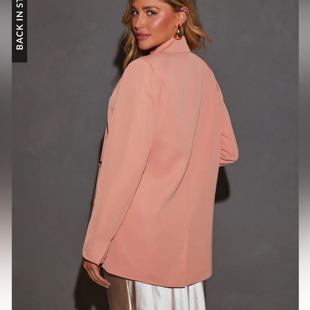 Blush Peach Single-Button Notch Lapel Blazer - Picture 2 of 16